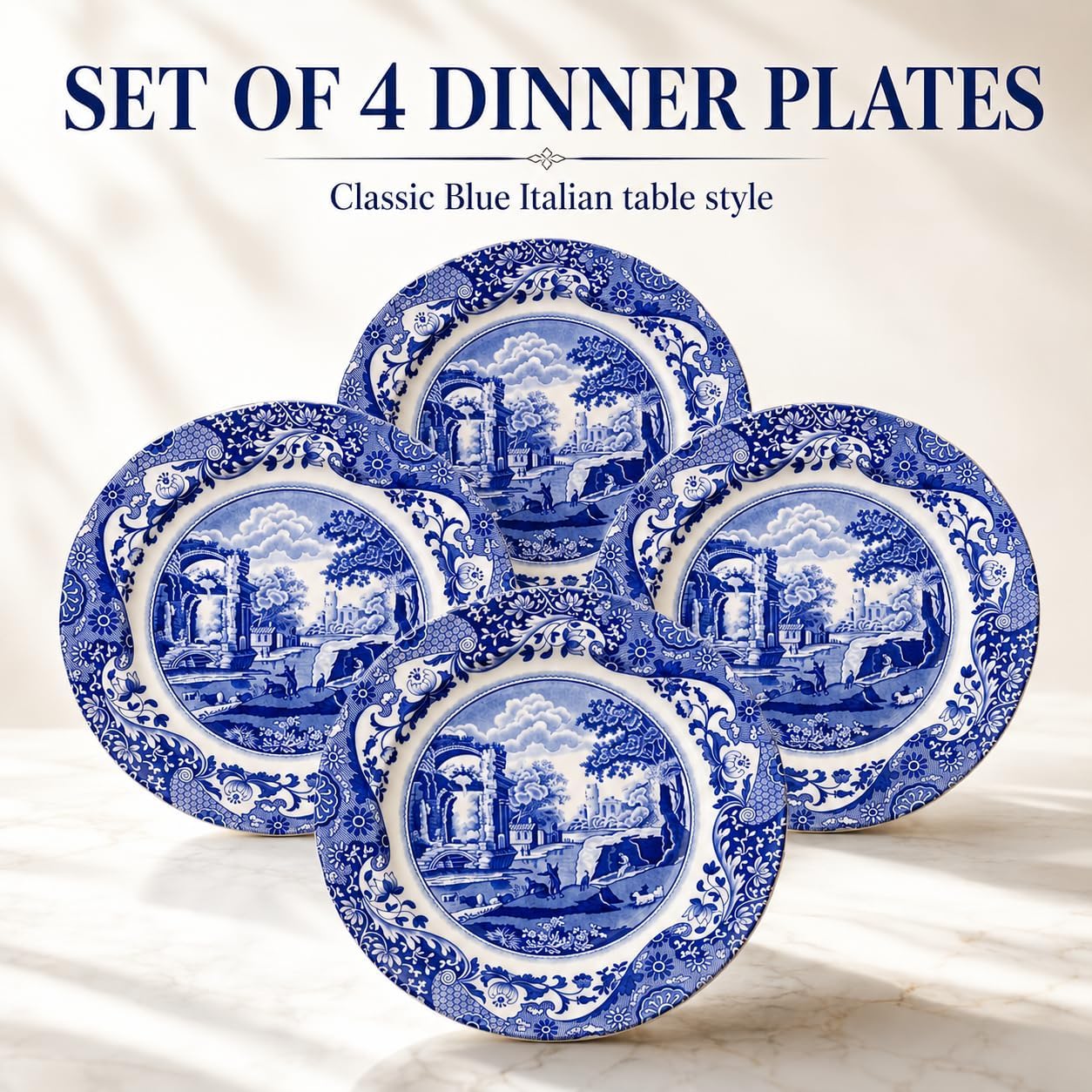 Spode Blue Italian Dinner Plates - Blue/White, Set of 4