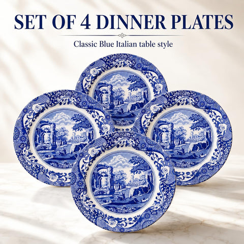 Spode Blue Italian Dinner Plates - Blue/White, Set of 4