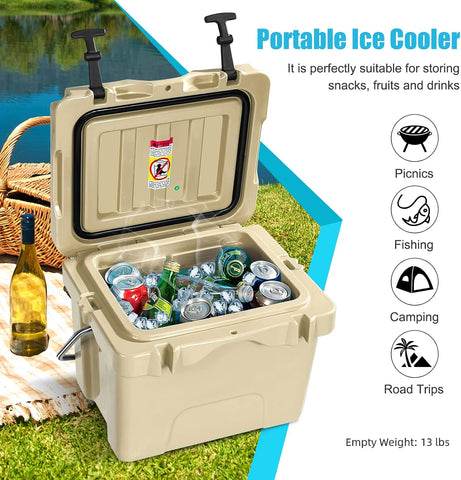 COSTWAY 16 Quart Cooler, 24 Can Insulated Ice Chest Box with Heavy Duty Handle and 2 Cup Holders, 3-5 Days Ice Retention, Portable Leakproof Hard Cooler for Camping, Fishing, Picnic, Outdoor