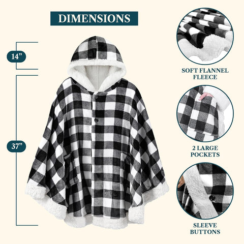 PAVILIA Hooded Blanket Poncho for Women, Sherpa Wearable Shawl Wrap Throw