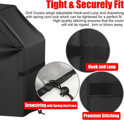 BBQ Grill Cover, Waterproof, Weather Resistant, Rip-Proof, Anti-UV, Fade Resistant, with Hook-and-Loop Straps, Gas Grill Cover for Most Grills, 48 inch, Black