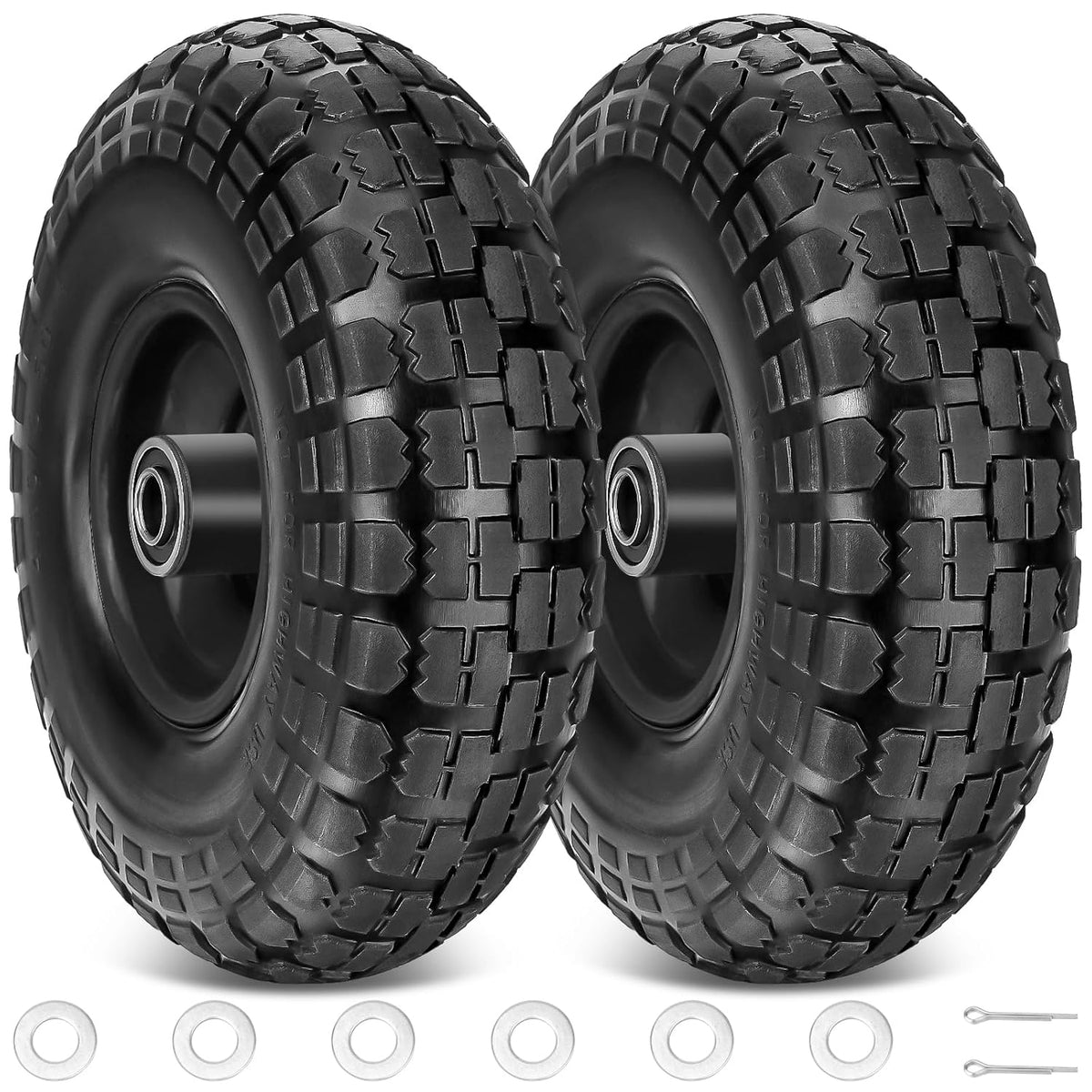 TICONN 10" Solid Tires, 4.10/3.50-4 Tire and Wheel Flat Free, 5/8" Bearings