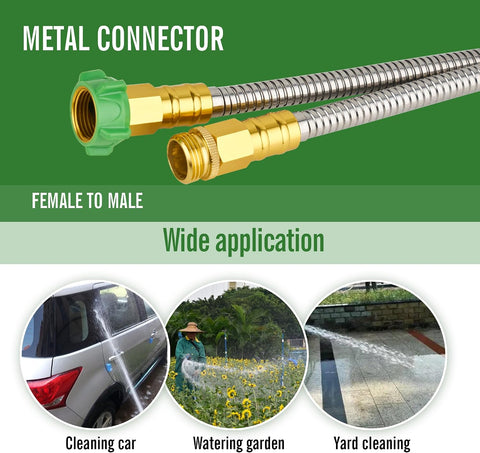SKYWARD 20ft Stainless Steel Garden Hose, Leakproof, No Kink,F/M Connector