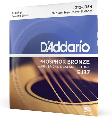 D'Addario EJ37 Phosphor Bronze 12-String Acoustic Guitar Strings 12-54 Set