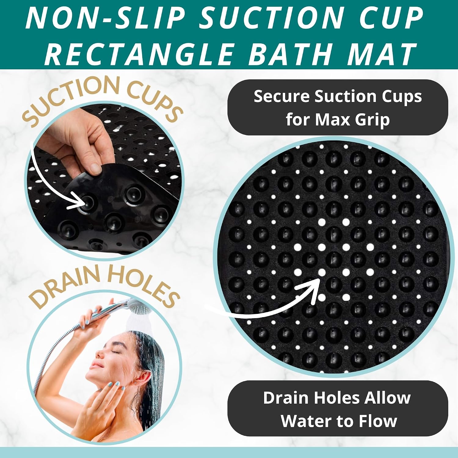 ENKOSI Non-Slip Bath Mat and Shower Mat 40x16 Extra Long, Black