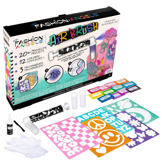 Fashion Angels Airbrush Fashion Design Set - includes Airbrush Tool, Fill Containers, Tie Dye Powder Bags and Stencils - Accessorize T-Shirts, Hoodies & More - Makes 20+ Projects