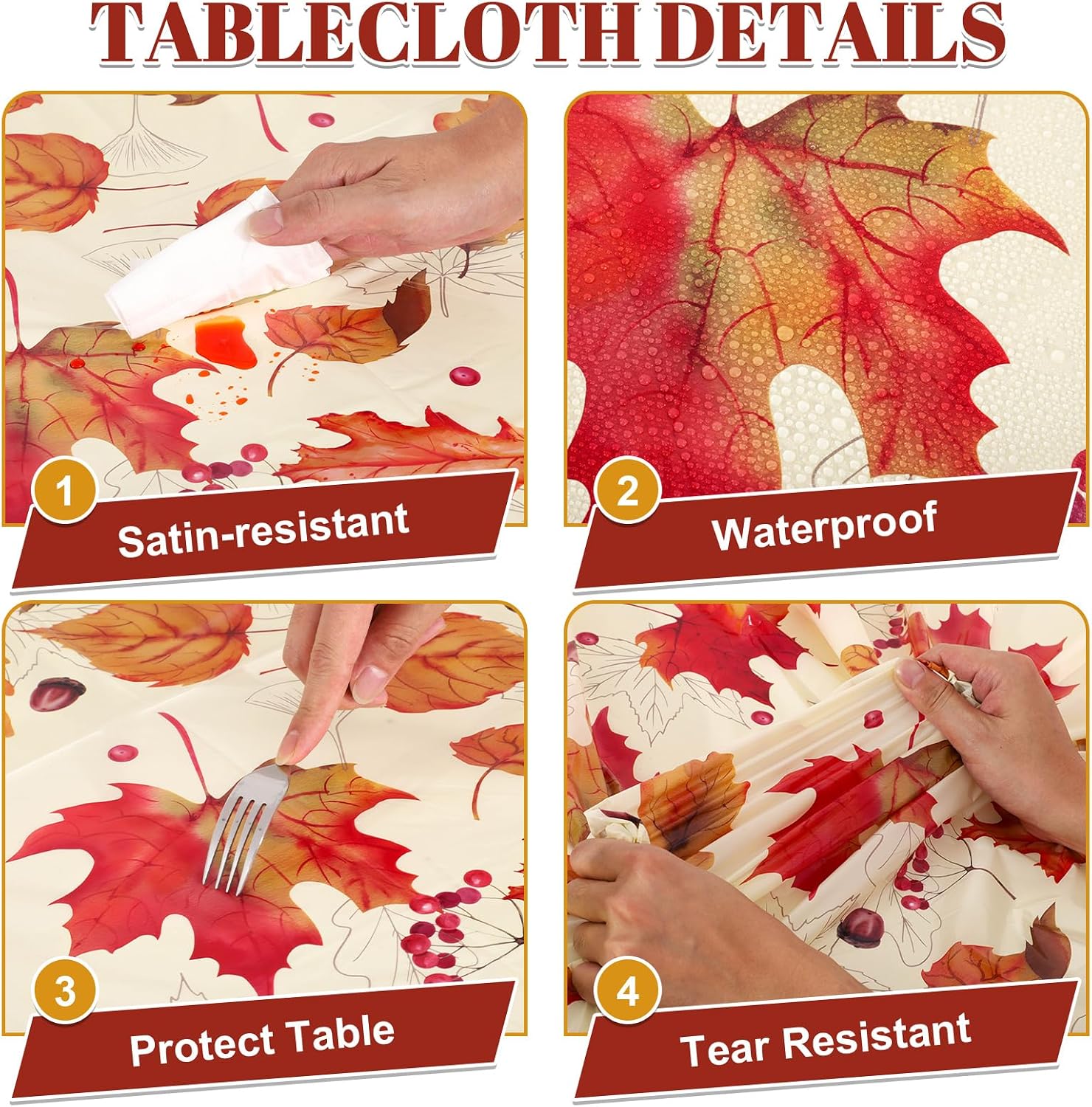 3Pack Fall Plastic Tablecloths, 54 X 108In Autumn Maple Leaves Tablecloth