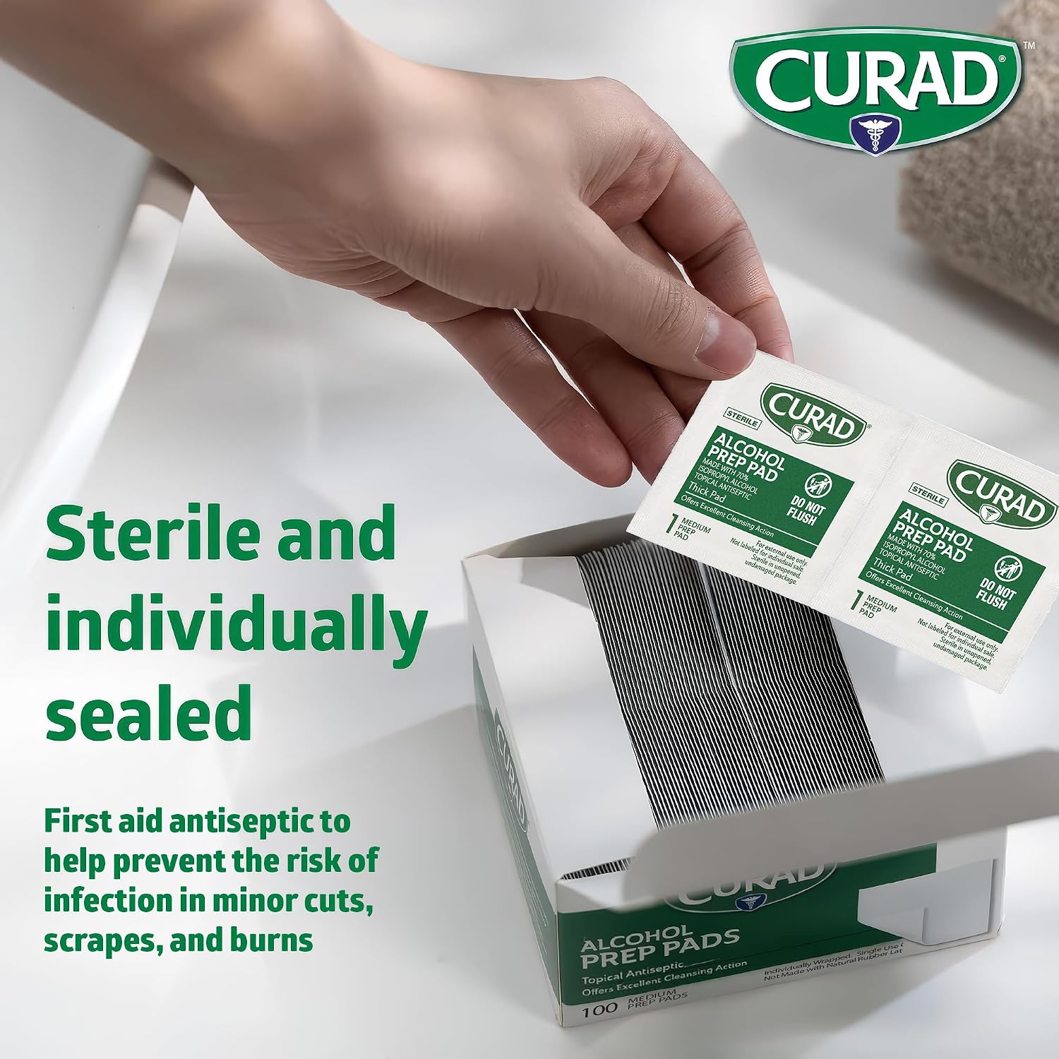 CURAD Alcohol Prep Pads, 400 Count, Medium 70% Isopropyl Alcohol Wipes, Individually Wrapped, First Aid Alcohol Swabs for Cuts & Scrapes, Medical Alcohol Pads