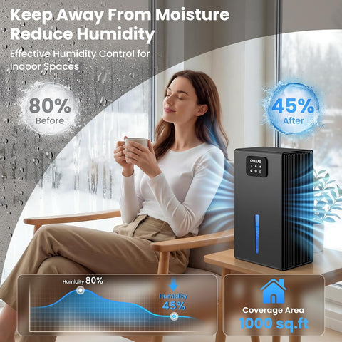 Dehumidifier for Home with Auto Shutoff Sleep Mode, 1000 Sq Ft