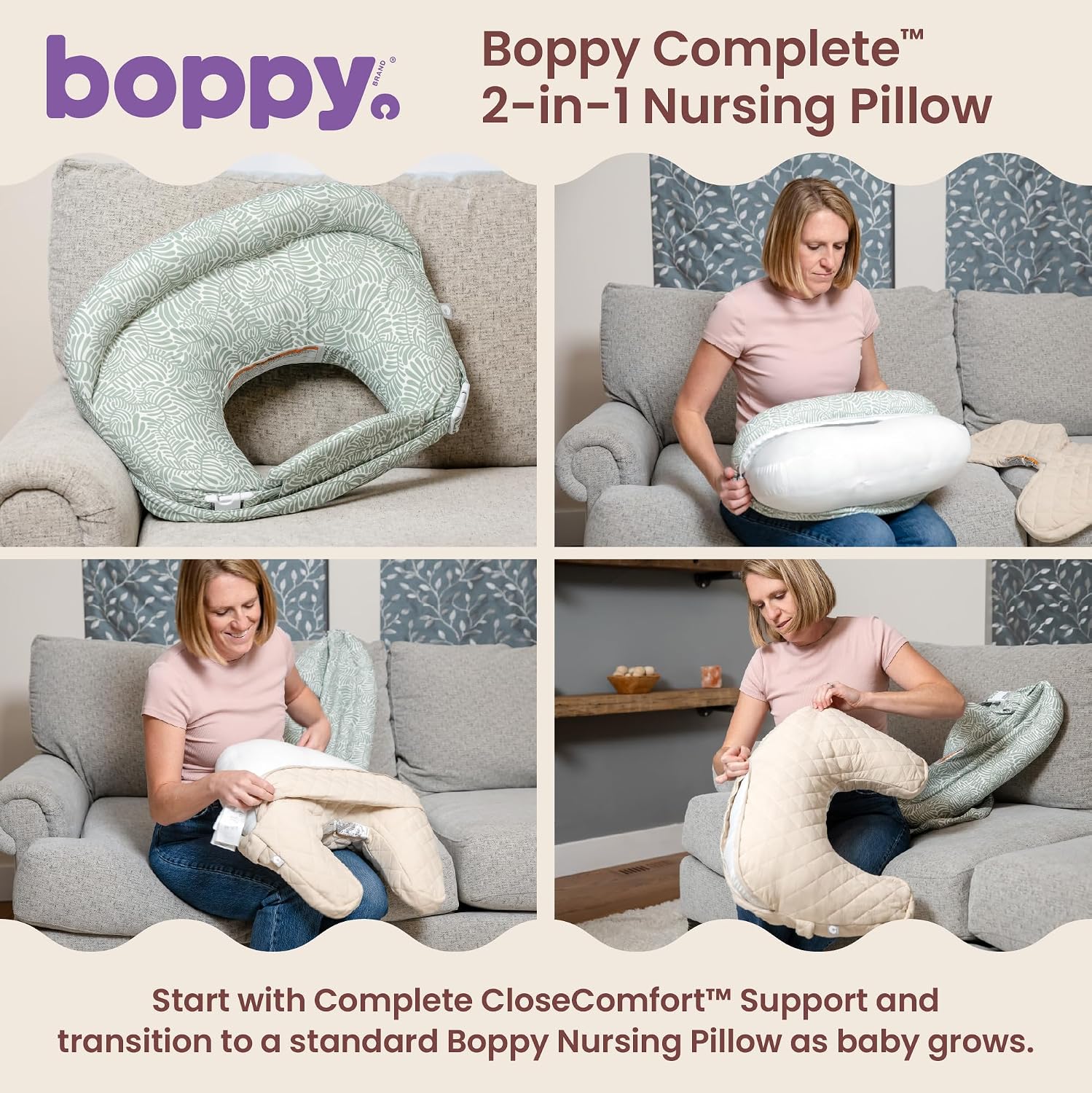 Boppy Complete Nursing Pillow, 2-in-1 Feeding Pillow with Bolster & Belt