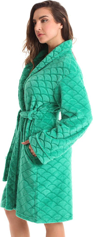Just Love Women's Plush Fleece Bathrobe, Shawl Collar Jacquard Robe with Tie Belt