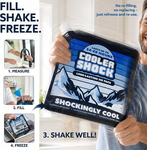 Cooler Shock Reusable Ice Packs for Cooler - Long Lasting Cold Freezer Packs for Coolers and Lunch Boxes - Cooler Ice Packs for Camping Gear, Fishing, Road Trips, Beach Must Haves