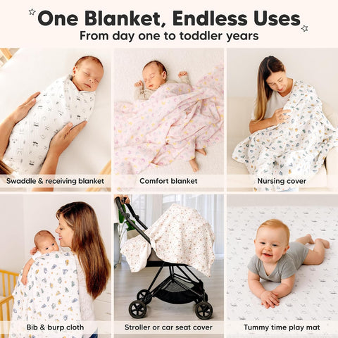 3pk Muslin Swaddle Blankets for Newborns Boys, Girls (Soft White, 47x47)