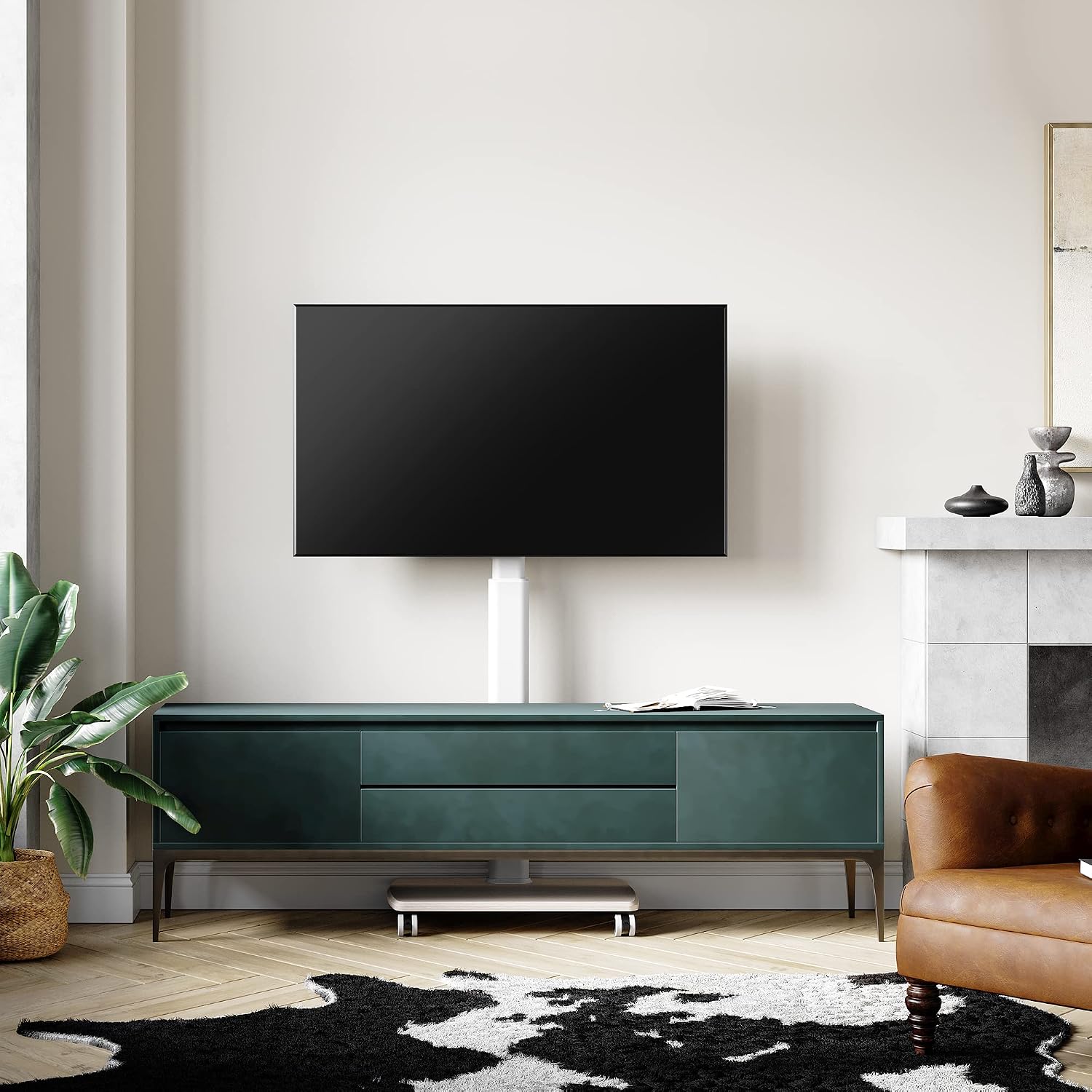 FITUEYES Rolling TV Stand for 32-75 Inch TVs with Height Adjustable, White