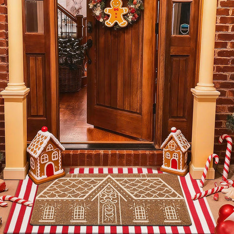 Duraaamo 2 Pcs Christmas Coir Doormat Outdoor, Gingerbread House, Non-Slip
