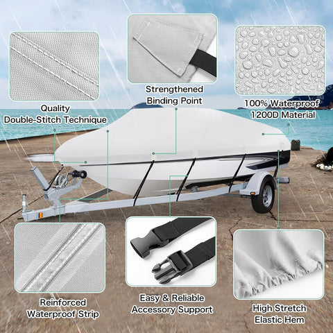Waterproof 17-19FT Boat Cover, 1200D Heavy Duty Trailerable Cover
