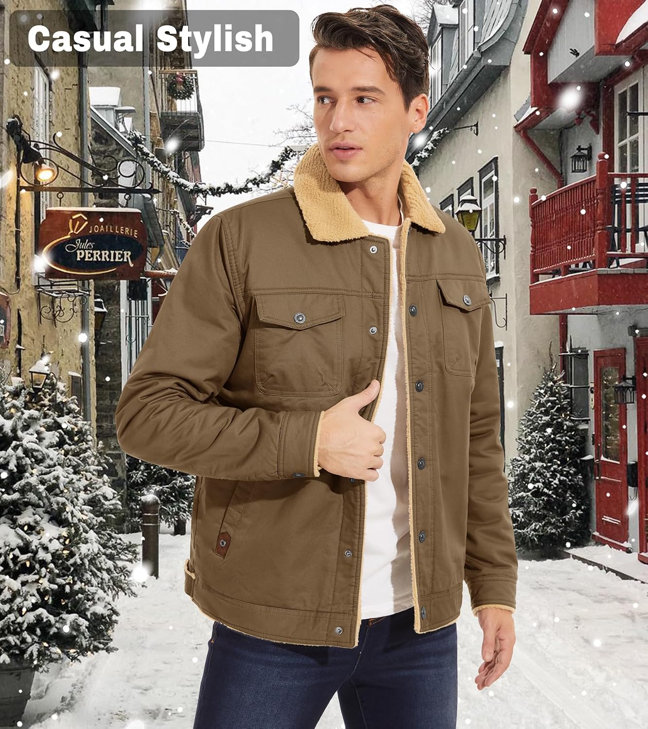 EKLENTSON Mens Winter Fleece Cotton Casual Work Cargo Jacket Pocket