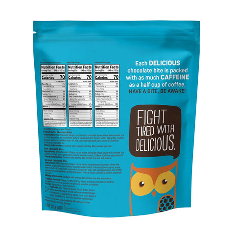 AWAKE - Caffeinated Chocolate Bites - 50mg Caffeine - Variety Pack (3 Flavors), 50 pieces - Peanut Butter, Milk, & Caramel - Energy Bites - Coffee Alternative - Fairtrade, Gluten Free, Non GMO - 0.48oz