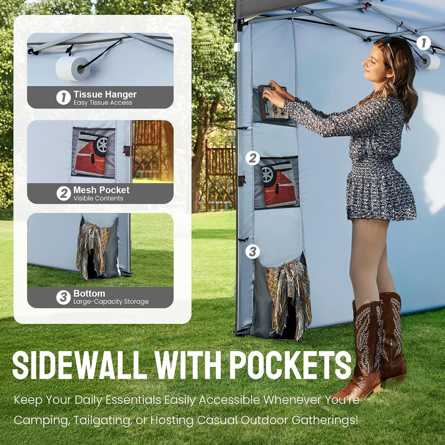 CROWN SHADES Canopy Tent 10x10 Pop Up Canopy with Side Pockets, Grid Gray