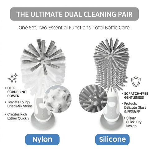 Ariseno 7-in-1 Baby Bottle Cleaner Set, Including Nylon & Silicone Bottle Brush, Cap, Straw & Nipple Brushes, BPA-Free (Gray)