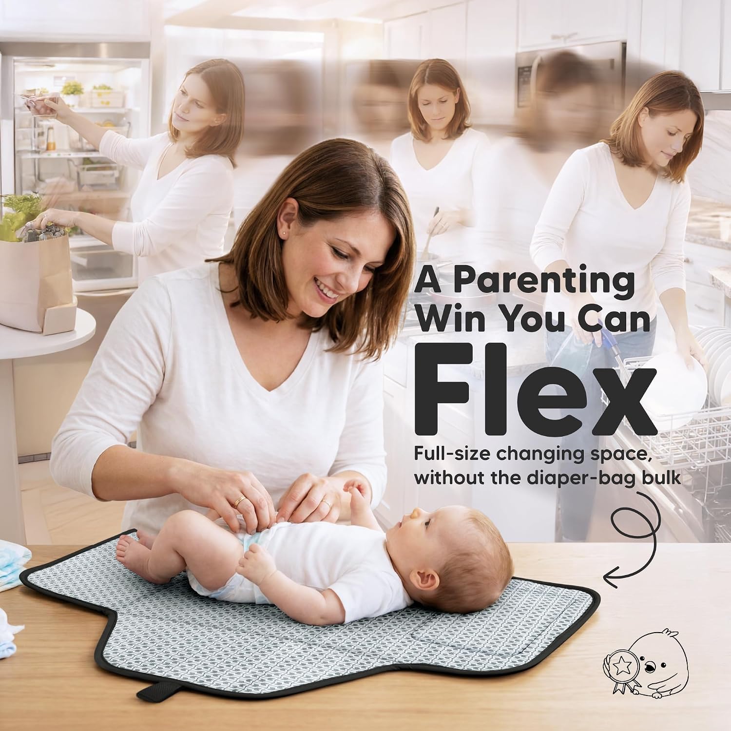 KeaBabies Portable Changing Pad for Baby, Travel Large 26x21 (Black Geo)
