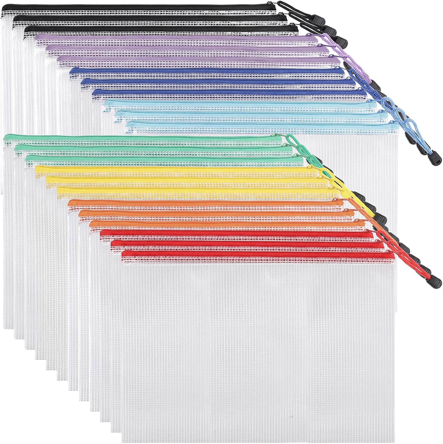 EOOUT 24pcs Mesh Zipper Pouch Bags, for Organizing Storage, Waterproof Zipper Pouches, Letter Size, File Bags for Toys, Puzzle, Board Games