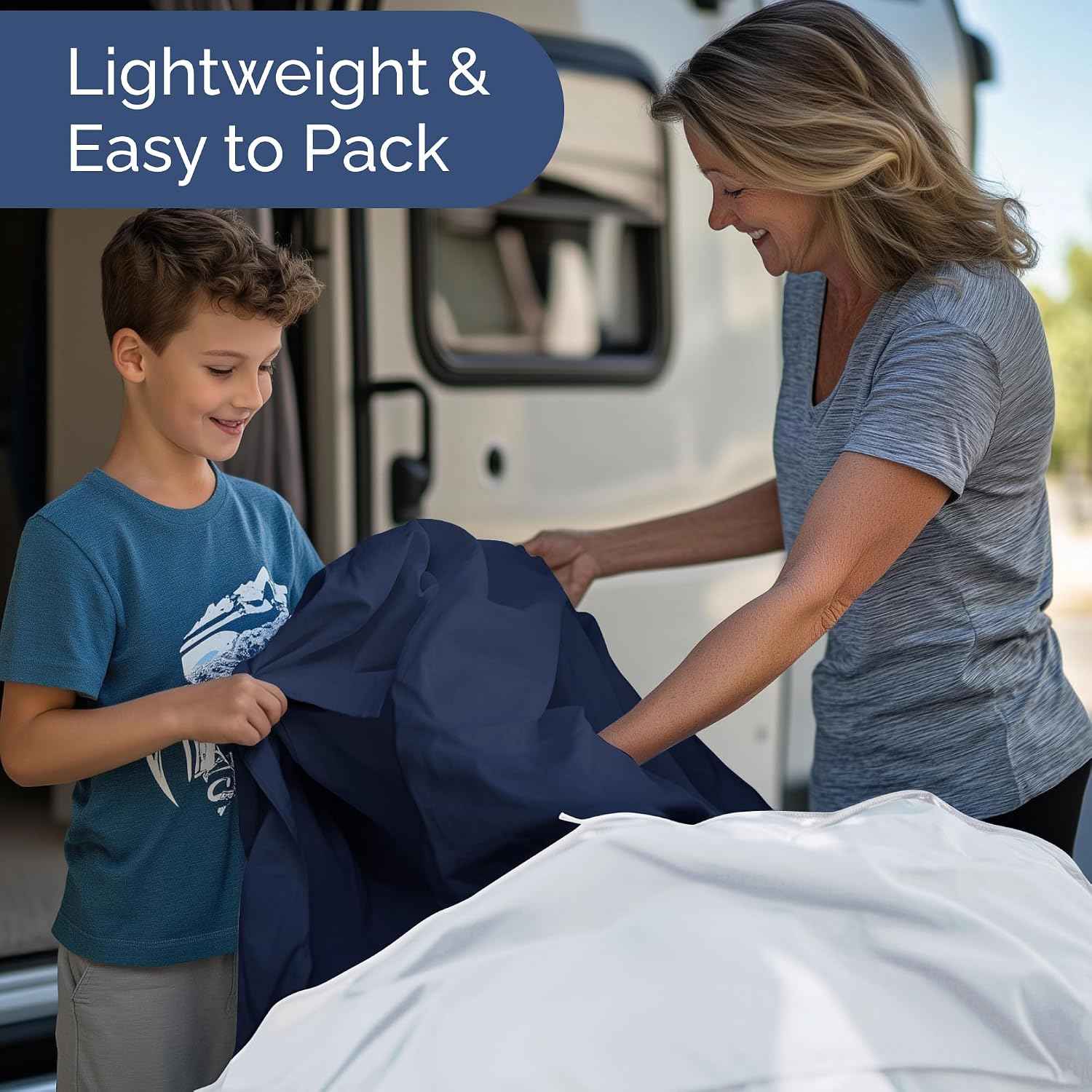 Short Queen Size 4 Piece Bed Sheet Set - RV Short Queen Sheets - Navy Blue