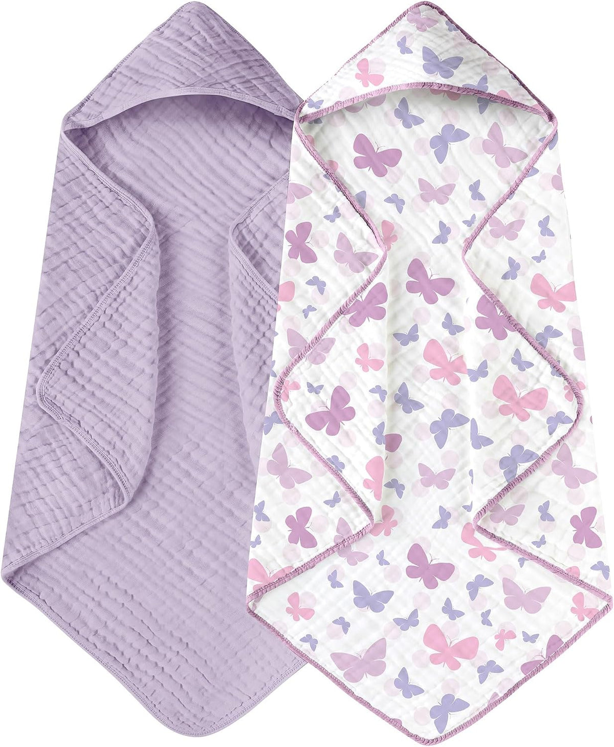 Yoofoss Hooded Baby Bath Towels 2 Pack 100% Muslin Organic Cotton with Hood