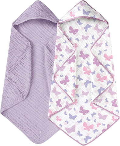 Yoofoss Hooded Baby Bath Towels 2 Pack 100% Muslin Organic Cotton with Hood