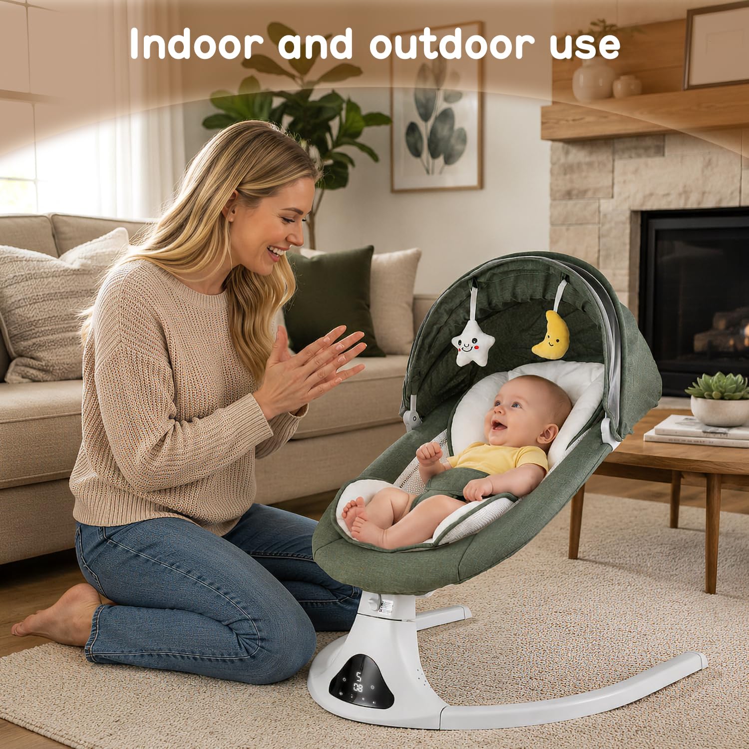 Electric Baby Swing with Remote Control,5 Speeds&Portable&Cozy(0-12M,Green)