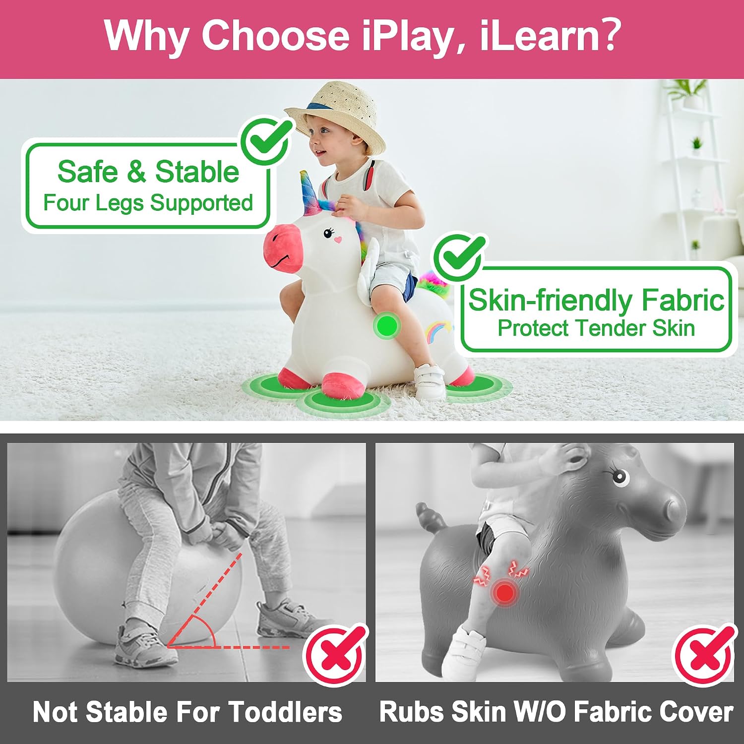 Bouncy Pals Toddler Unicorn Hopper Toy Girl Gift, Outdoor Ride Animal Horse