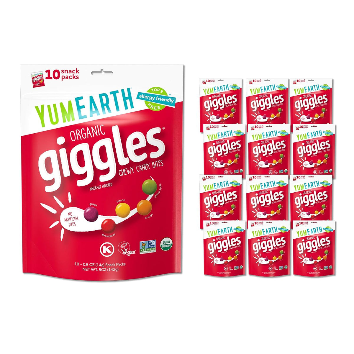 YumEarth Organic Giggles Chewy Candy, 0.5oz Snack Packs (Pack of 120)