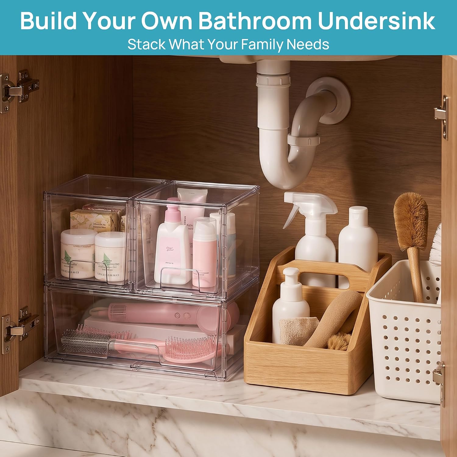 Vtopmart Clear Stackable Storage Drawers, 3 Pack Wide Organizer Set