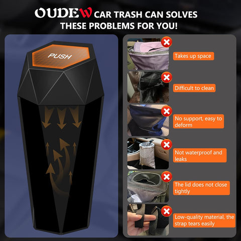 Car Trash Can with Lid, Leakproof, 30 Trash Bags, Black, 2 Pack