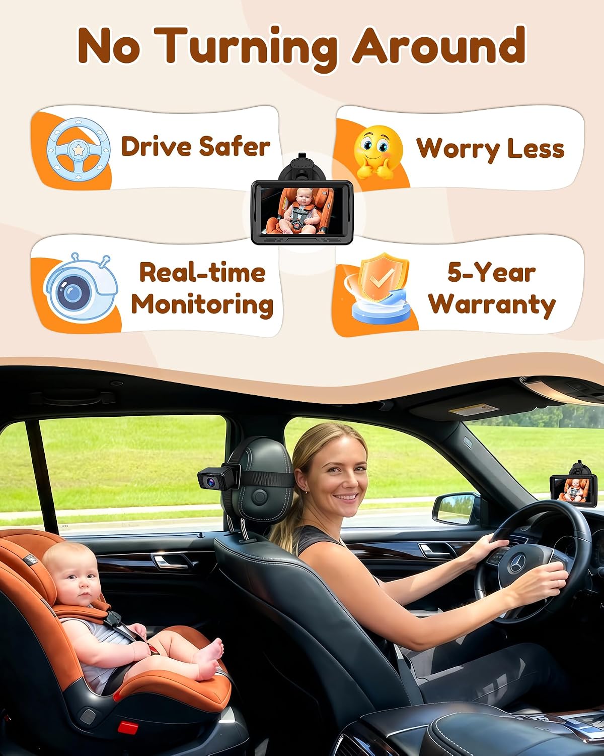 Rohent Baby Car Camera HD 1080P - Rear-Facing Infant Monitor Clear Picture