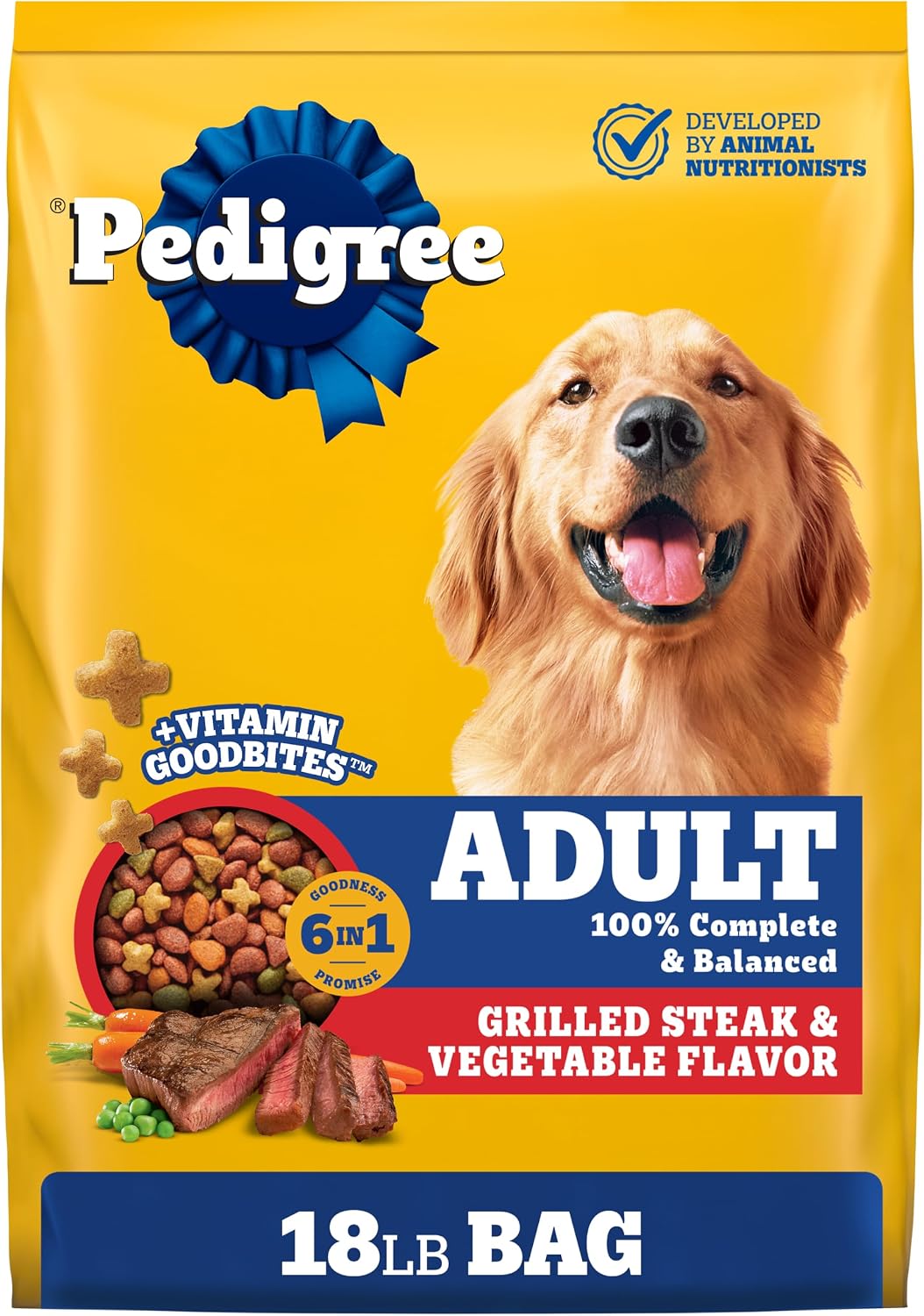 Pedigree Complete Nutrition Dry Dog Food, Steak & Vegetable, 18 lb
