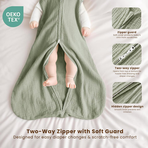 Konssy Muslin Baby Sleep Sack 6-12 Months, 0.8 TOG Baby Wearable Blanket