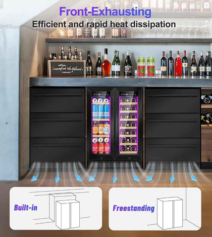 3-Tier Drawer Beverage Refrigerator,Undercounter & Built-in Beverage Fridge Hold 180 Can, 24 inch Waterproof Outdoor Freestanding Beverage Cooler for Home & Commercial Use (Black)
