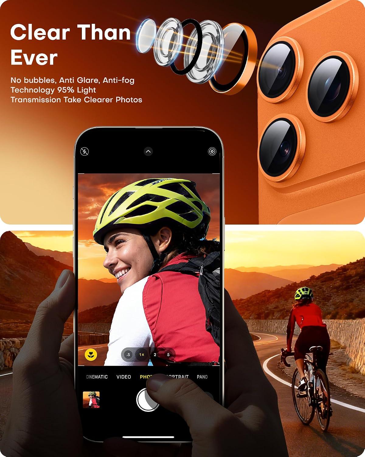 TOCOL Camera Lens Protector for iPhone 17 Pro Max/iPhone 17 Pro Tempered Glass HD Individual Scratch Resistant Camera Cover Accessories Case Friendly 2 Pack（Orange）