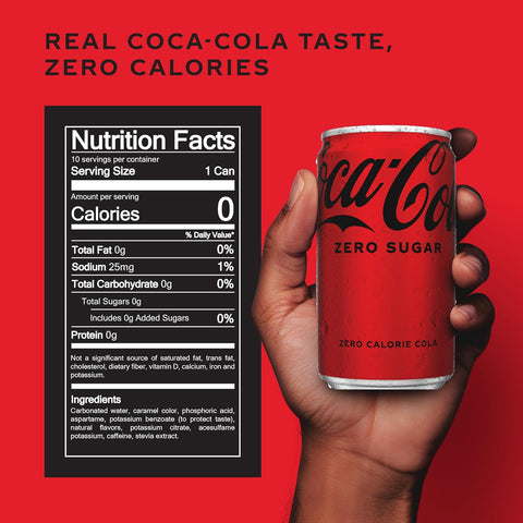 Coca-Cola Zero Sugar Soda Soft Drink Mini Cans, 7.5 fl oz, 10 Pack