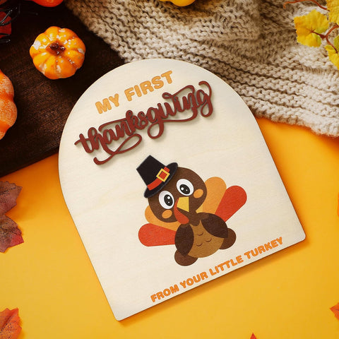 Beeveer Baby's First DIY Footprint Art Wooden Milestone Card Keepsake Little Boo Sign Nursery Decorative Ornaments for Baby Shower Newborn Photoshoot Prop (Thanksgiving Turkey)