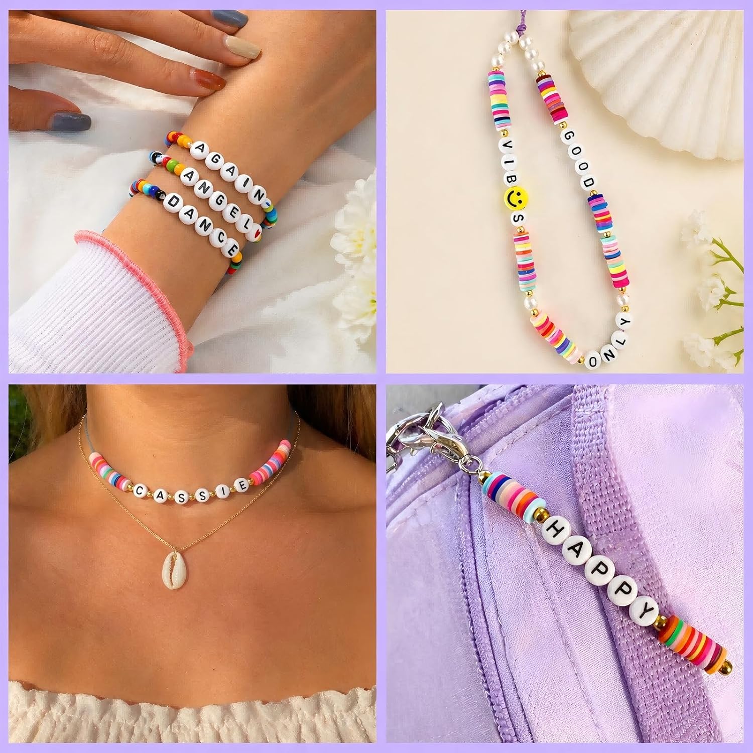300Pcs Alphabet Beads for Friendship Bracelets Making 4X7mm Individual Round White Letter Beads P