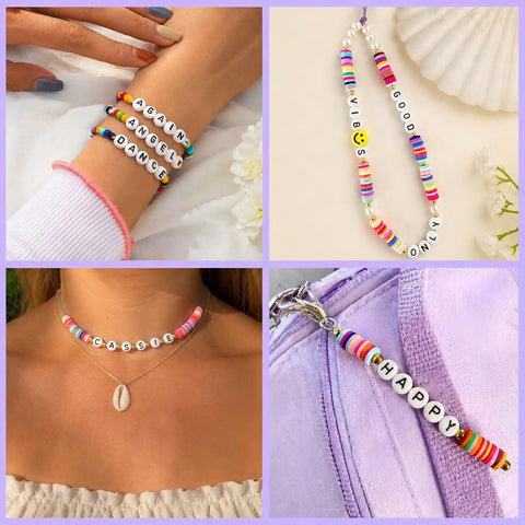 300Pcs Round Bulk Letter Beads for Charms Bracelets Making 4X7mm Individual White Alphabet Beads C