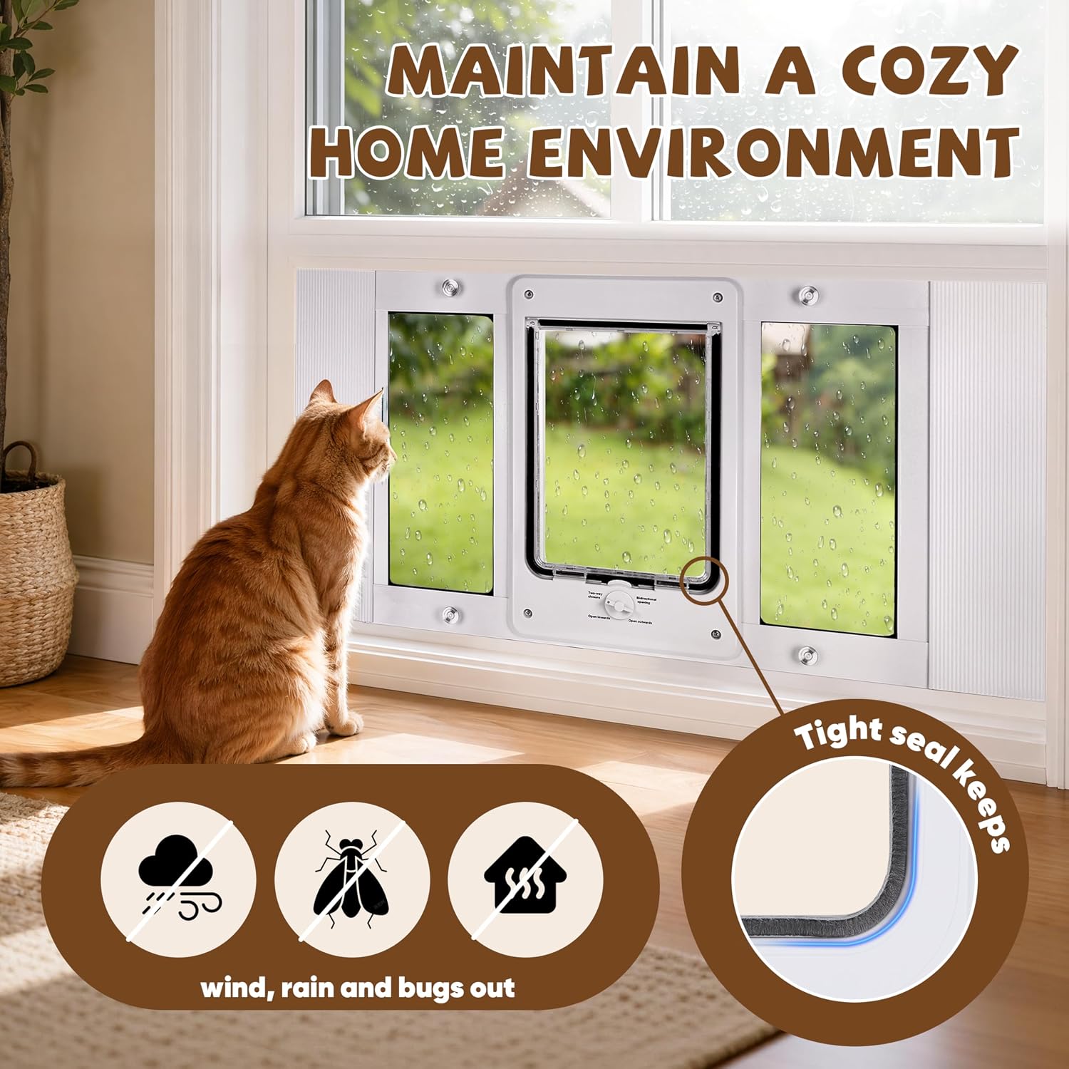 Full-Size Cat Door for Window, H: 15.3", Fit 32"-36" Window