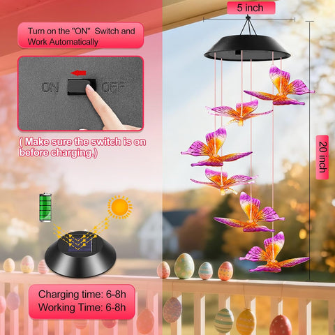 Winzwon Solar Wind Chimes, Christmas Gardening Butterfly Gifts for Women