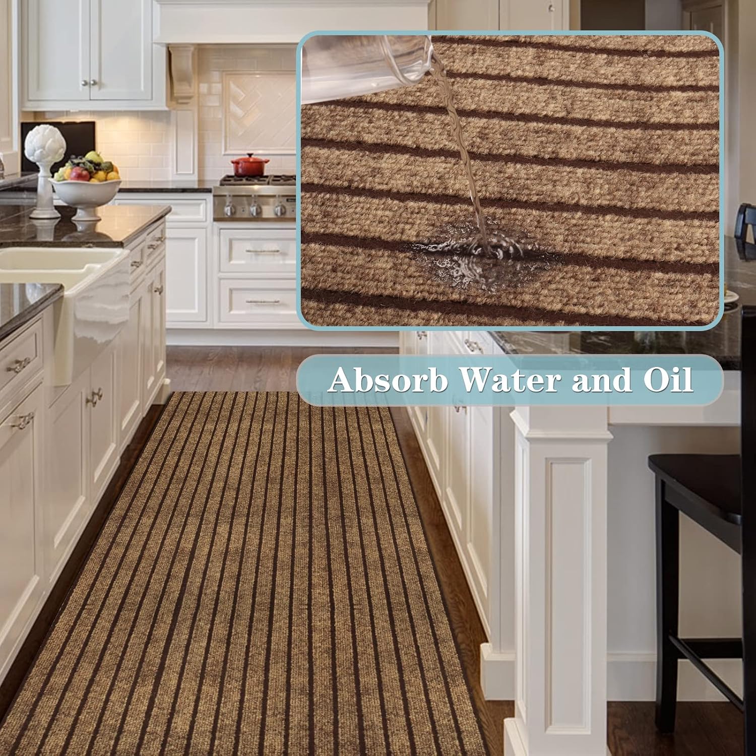 Runner Rug 2FT x 10FT, AYOHA 2'-82' Utility Carpet Runner for Entryway Hallway Aisles Balcony Garages, Area Rugs with Non-Slip Rubber Backing, Brown Strip (Available Custom Sizes)