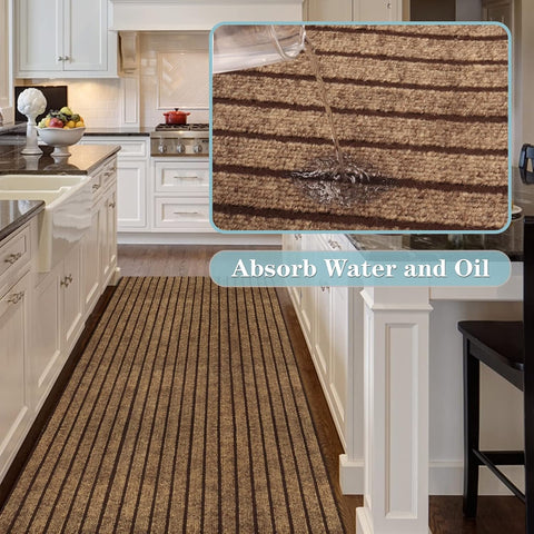 Runner Rug 2FT x 10FT, AYOHA 2'-82' Utility Carpet Runner for Entryway Hallway Aisles Balcony Garages, Area Rugs with Non-Slip Rubber Backing, Brown Strip (Available Custom Sizes)
