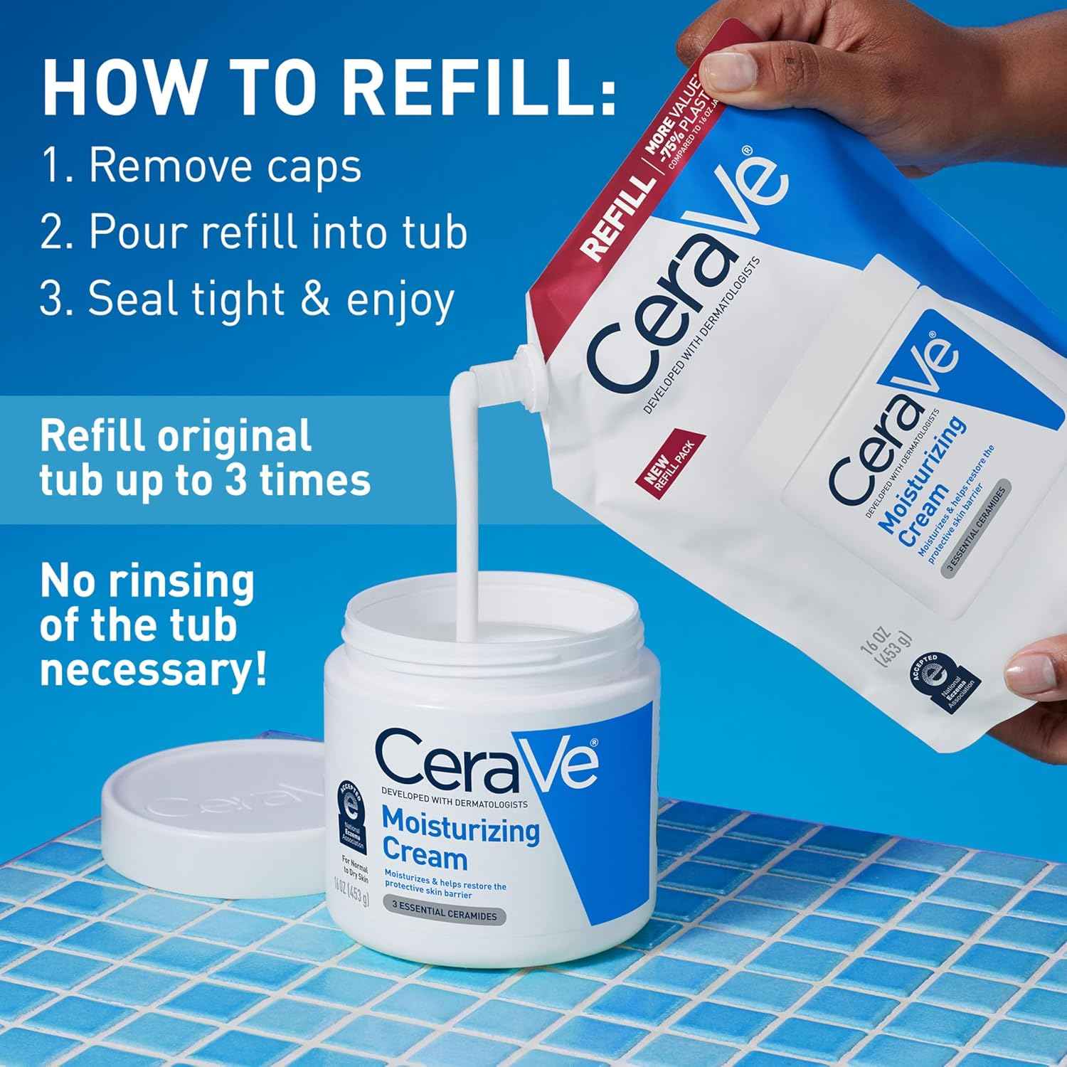 CeraVe Moisturizing Cream, Face & Body Moisturizer, Dry Skin, 16oz Refill