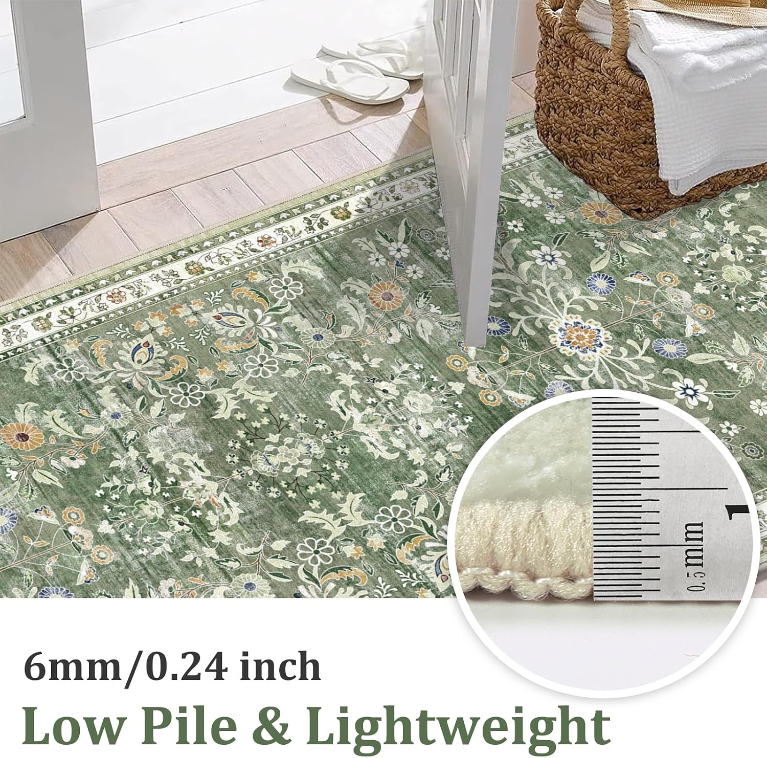 Yamaziot 2x5 Washable Hallway Runner Rug Non Slip Floral Carpet, Sage Green