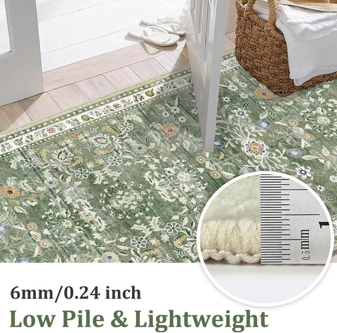 Yamaziot 2x5 Washable Hallway Runner Rug Non Slip Floral Carpet, Sage Green